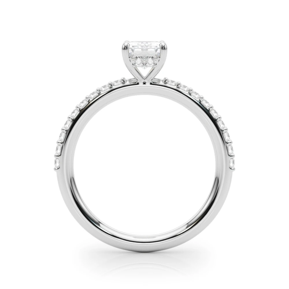 Yina hidden halo emerald-cut engagement ring in white gold