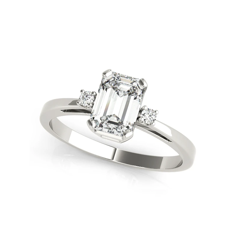 Elettra three-stone emerald-cut engagement ring in white gold