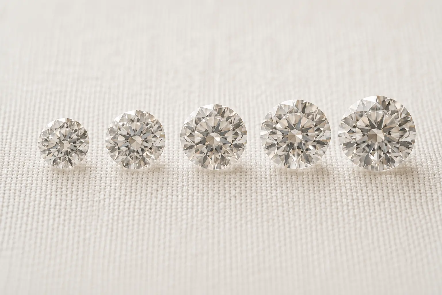 Hand displaying diamonds in 1 carat, 2 carat, and 3 carat sizes — available in both lab grown and natural diamonds by SAMA