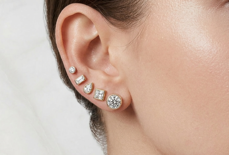 Hand displaying diamonds in 1 carat, 2 carat, and 3 carat sizes — available in both lab grown and natural diamonds by SAMA