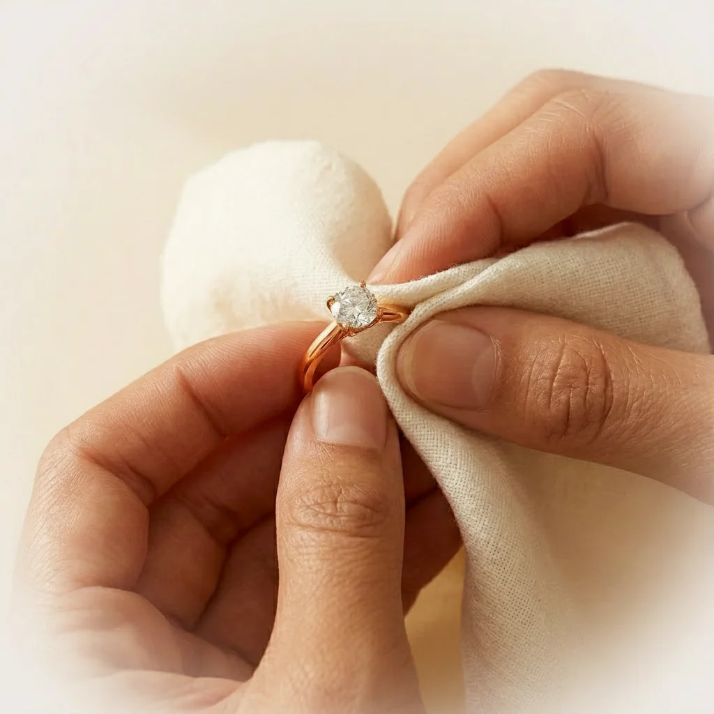 Cleaning engagement ring with cloth — jewelry care guide