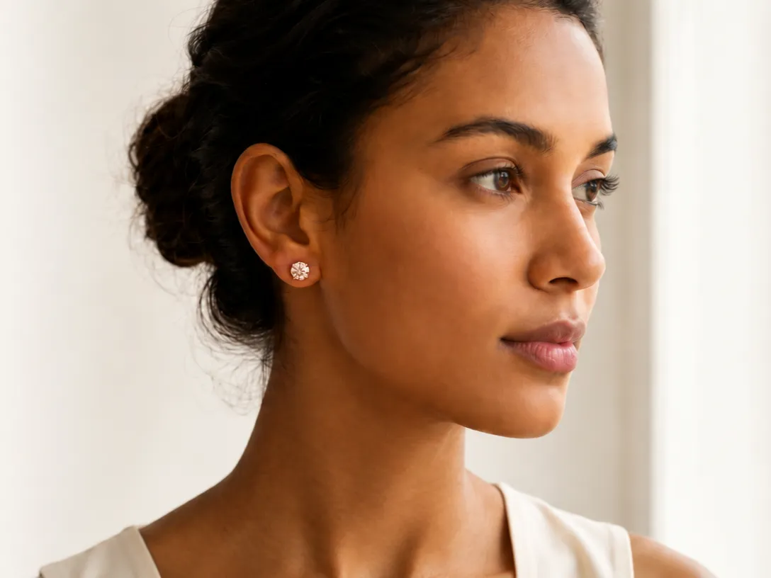 Woman wearing diamond engagement rings — solitaire and pavé settings — showcasing SAMA promo offer.