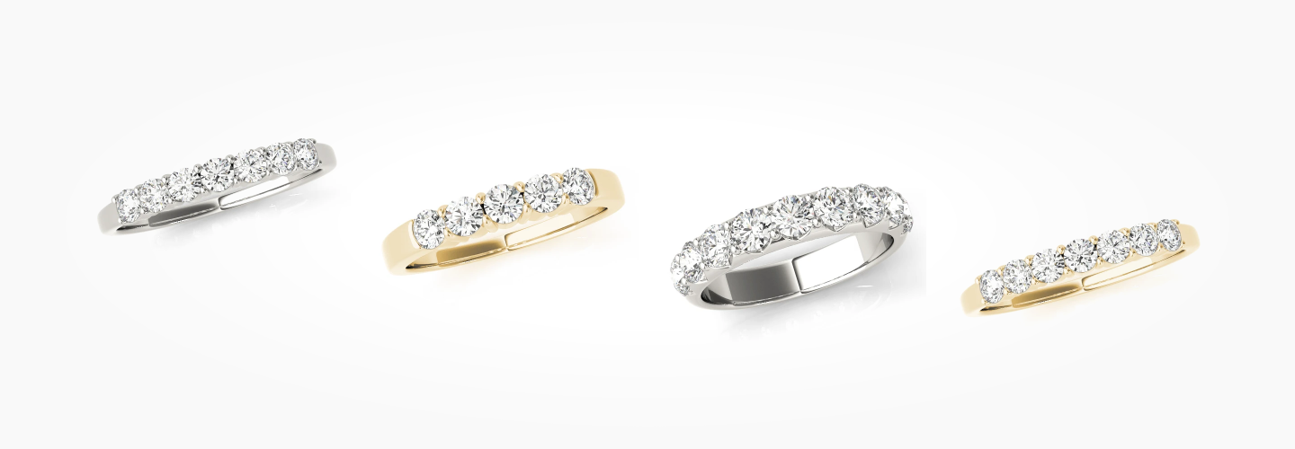 5-stone, 7-stone, 9-stone, anniversary and eternity diamond bands in 18k gold