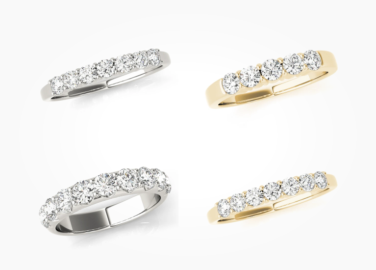 5-stone, 7-stone, 9-stone, anniversary and eternity diamond bands in 18k gold