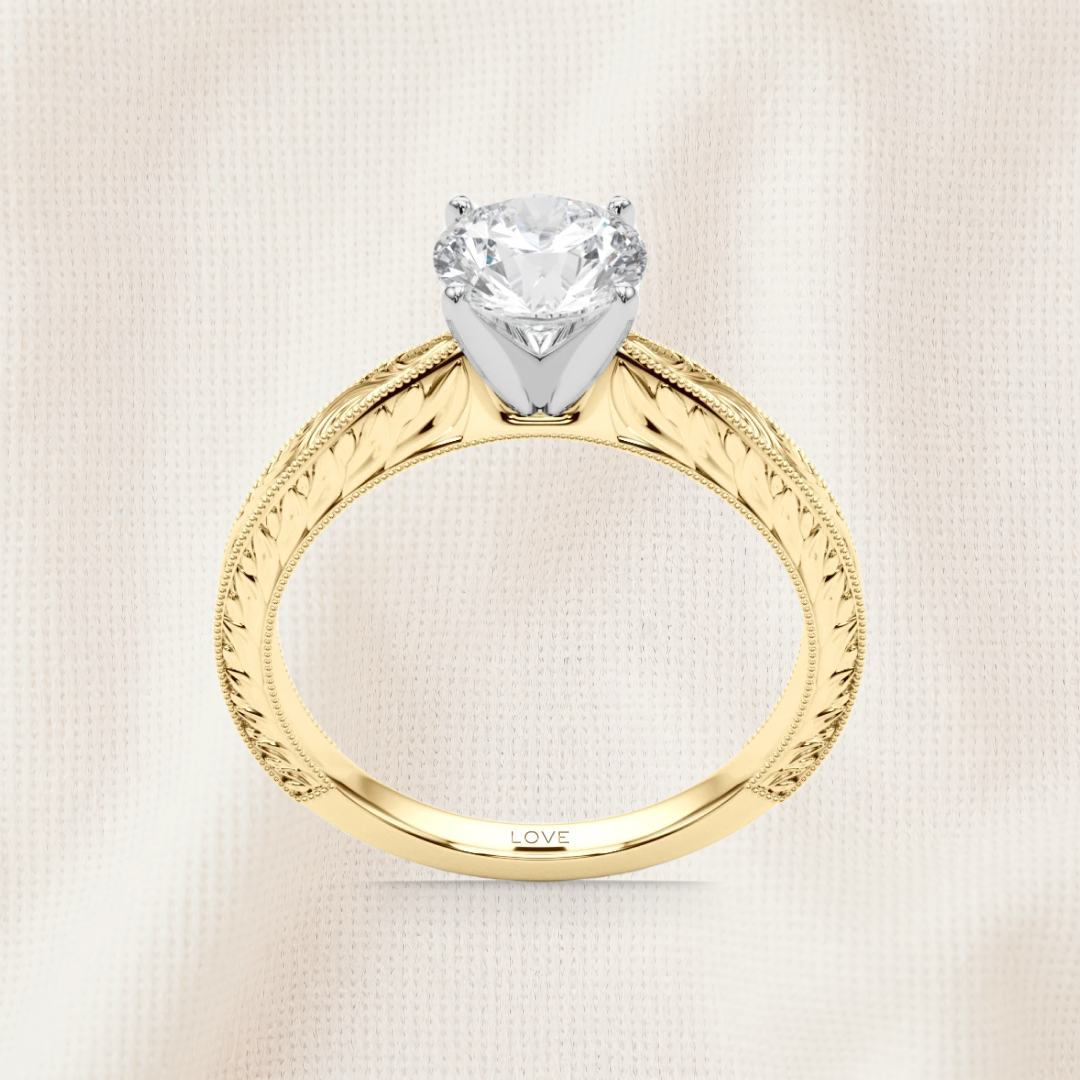 Ayesha engagement ring in 18K yellow gold — classic solitaire style with vintage-inspired details by SAMA