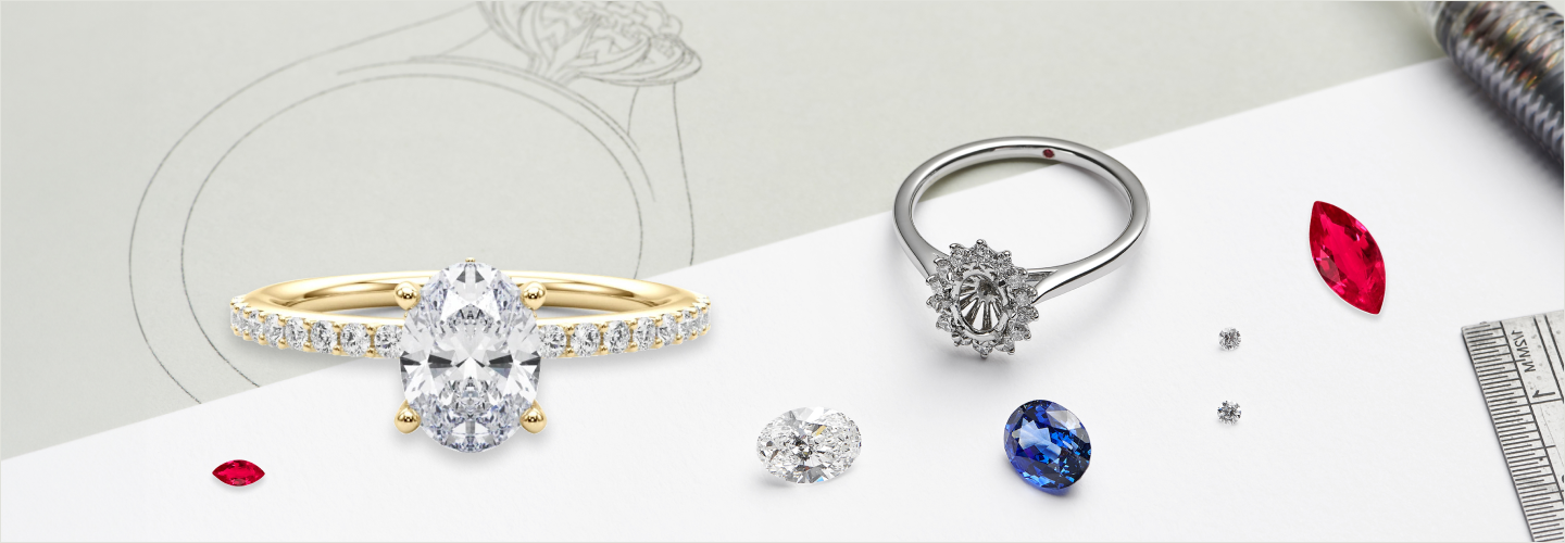 SAMA custom engagement rings featuring diamonds, sapphires, emeralds, and aquamarines