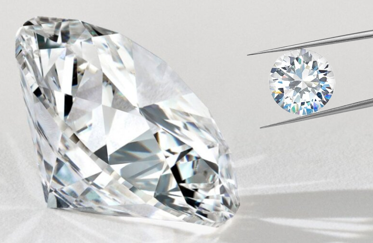 Ethical diamonds — loose diamonds on gray background