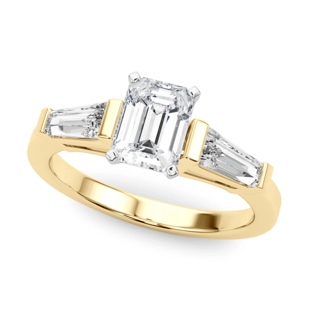 Giorgia three-stone emerald-cut engagement ring in yellow gold
