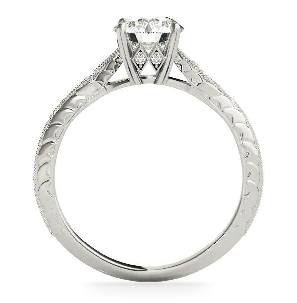 White gold engagement ring with milgrain edges and petite vintage-inspired detailing by SAMA