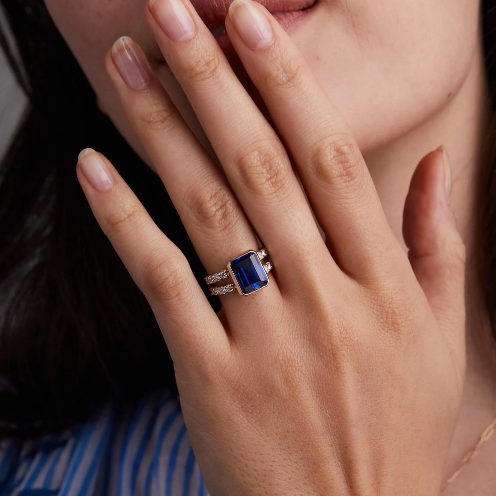 Sapphire emerald-cut ring designed for everyday wear