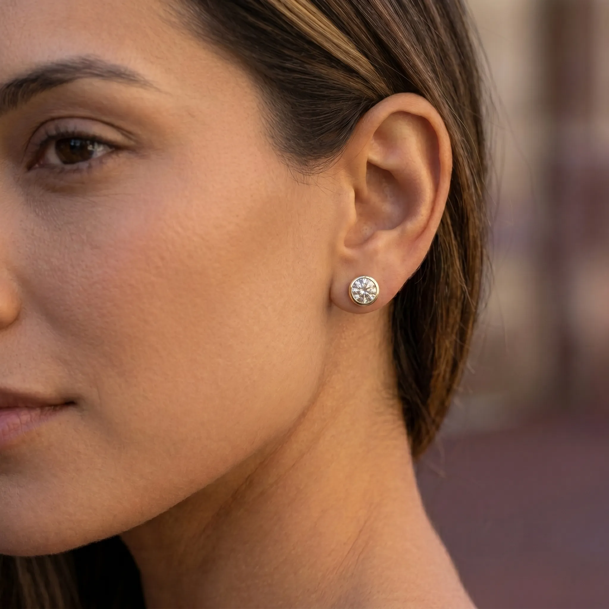 Noor - bezel diamond stud earrings