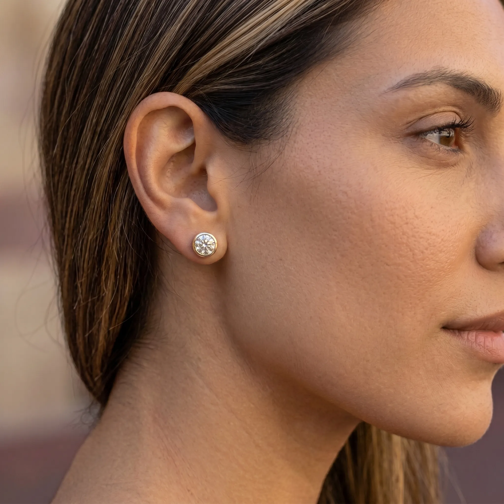 Noor - bezel diamond stud earrings